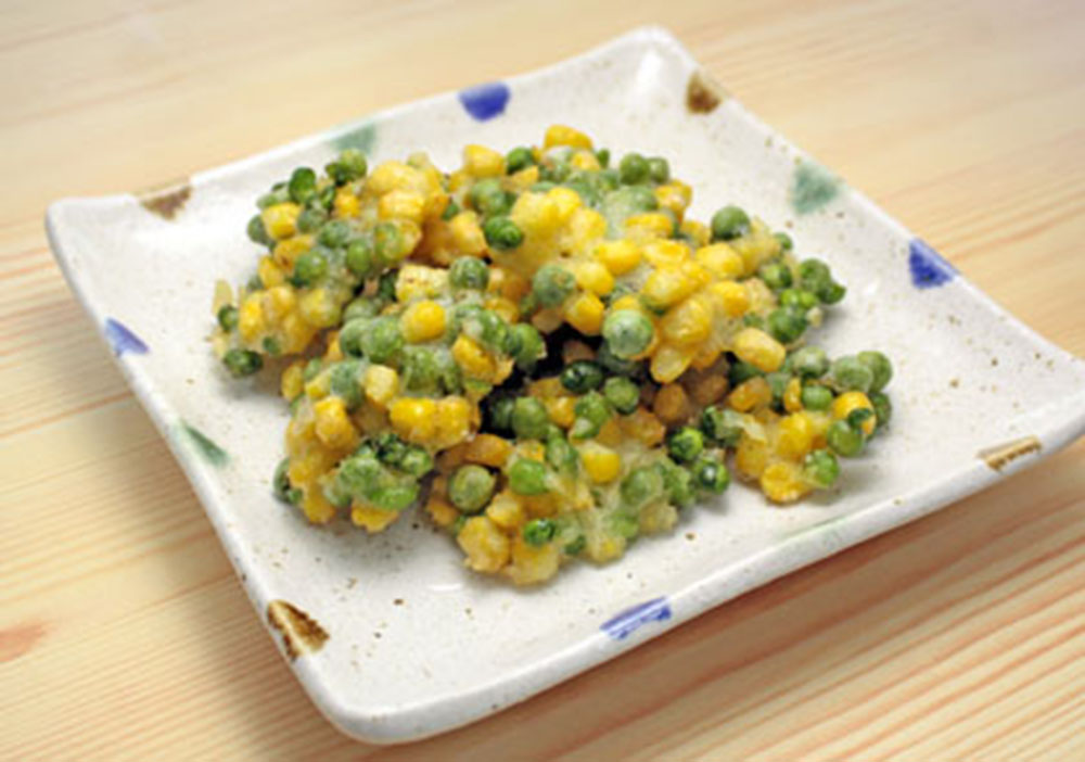 グリーンピースとコーンのかき揚げ