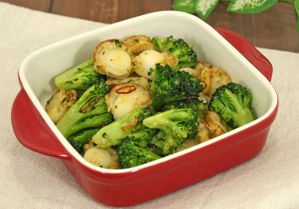 ブロッコリーとホタテのオイル焼き