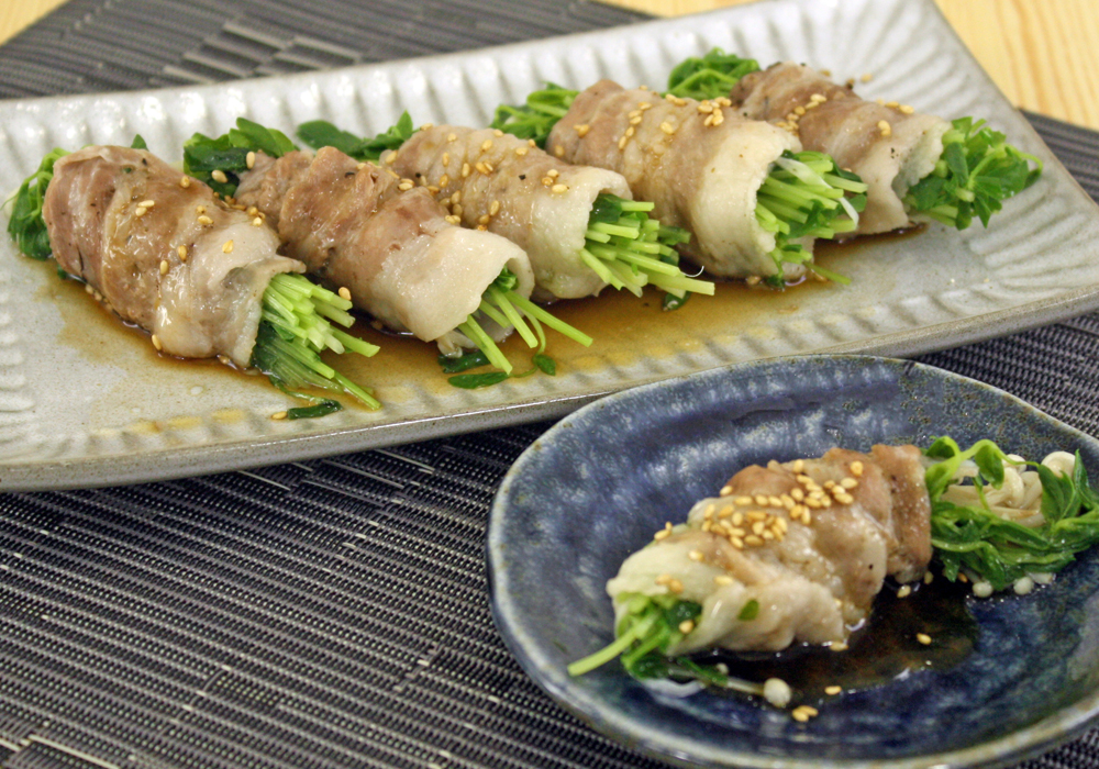 簡単！豆苗とえのきの豚バラ巻き